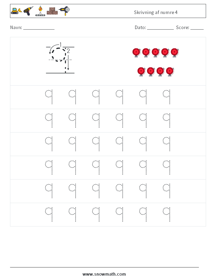 Skrivning af numre 4 Matematiske regneark 5