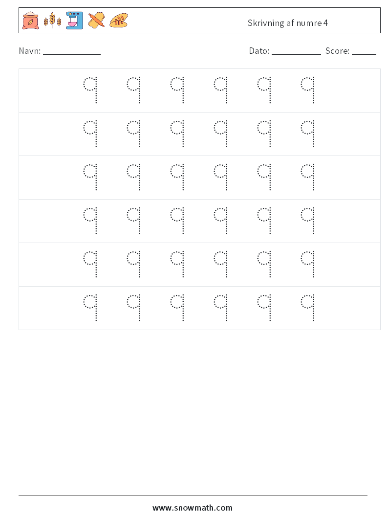 Skrivning af numre 4 Matematiske regneark 6