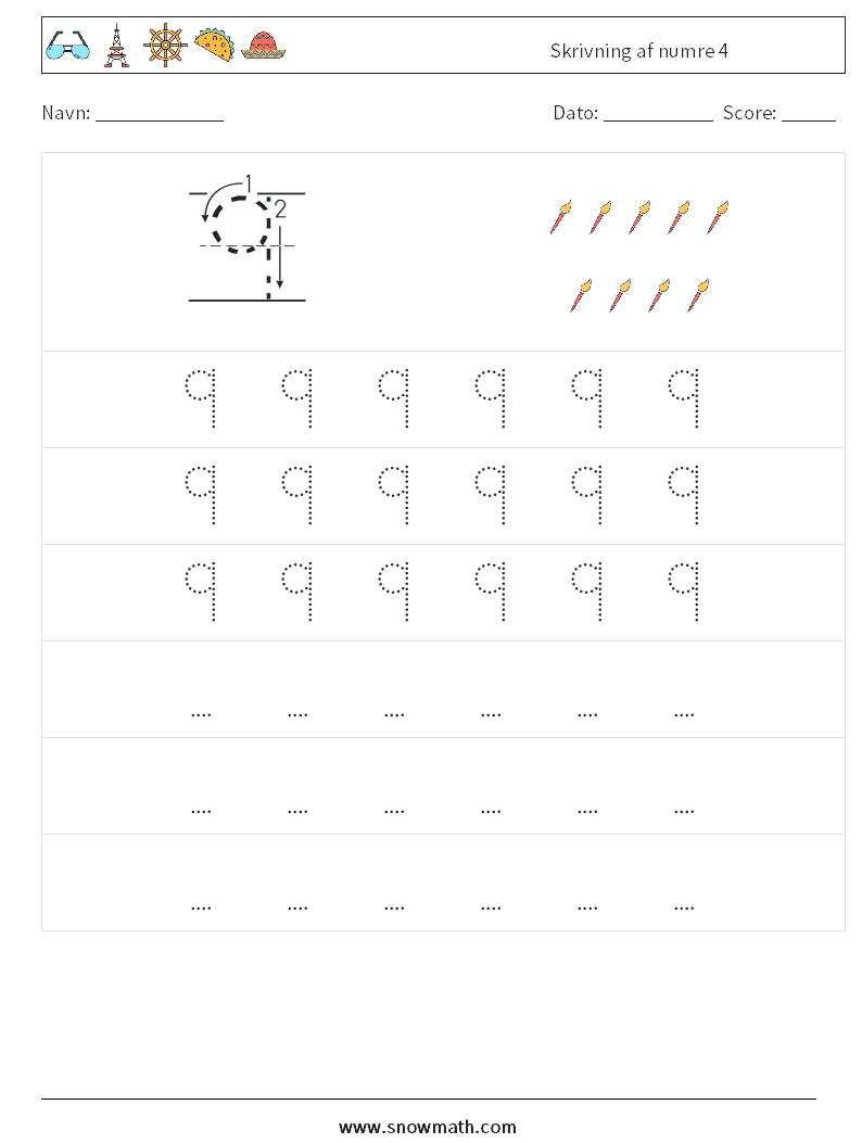 Skrivning af numre 4 Matematiske regneark 7