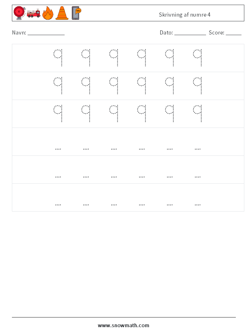 Skrivning af numre 4 Matematiske regneark 8