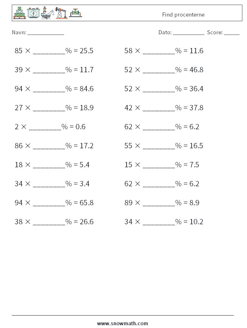 Find procenterne Matematiske regneark 4