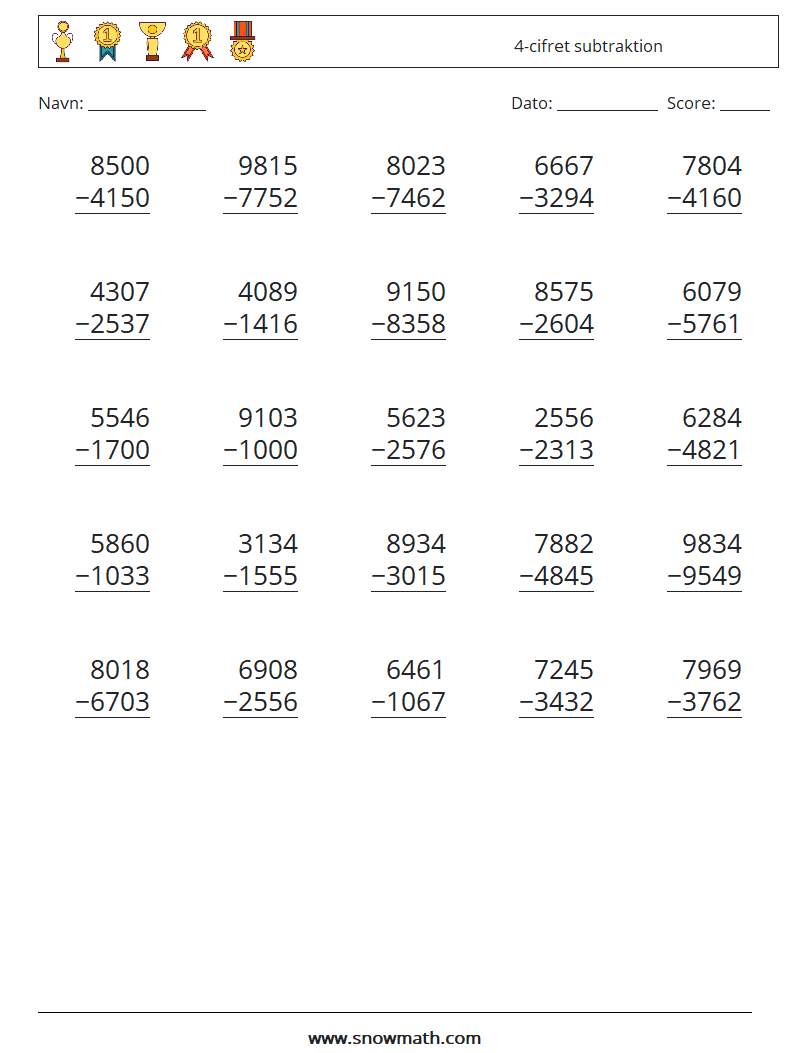 (25) 4-cifret subtraktion