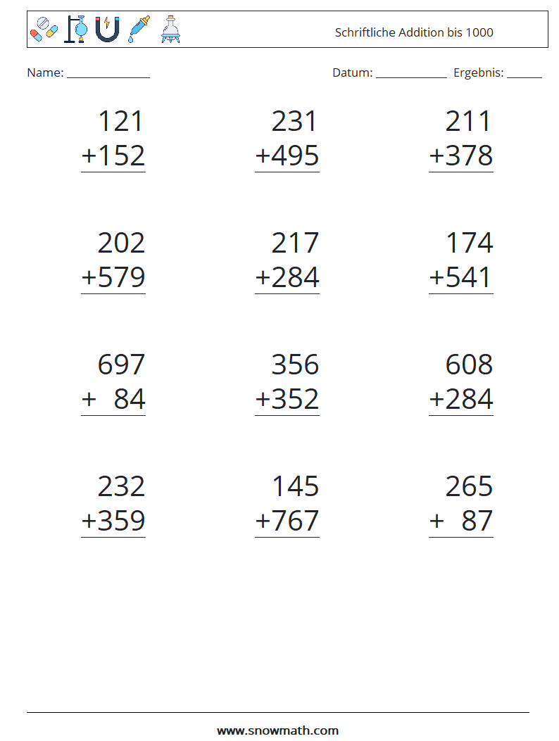 (12) Schriftliche Addition bis 1000 Mathe-Arbeitsblätter 17