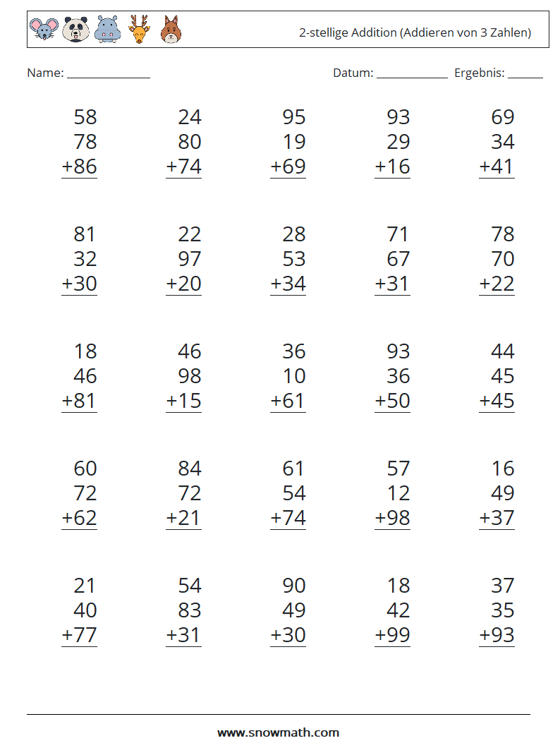 (25) 2-stellige Addition (Addieren von 3 Zahlen)