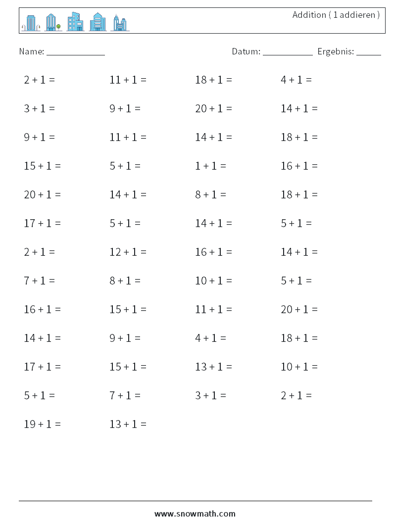 (50) Addition ( 1 addieren ) Mathe-Arbeitsblätter 5