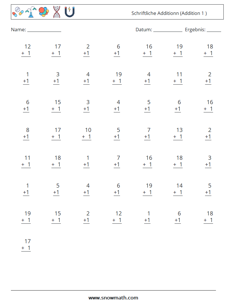 (50) Schriftliche Additionn (Addition 1 ) Mathe-Arbeitsblätter 11