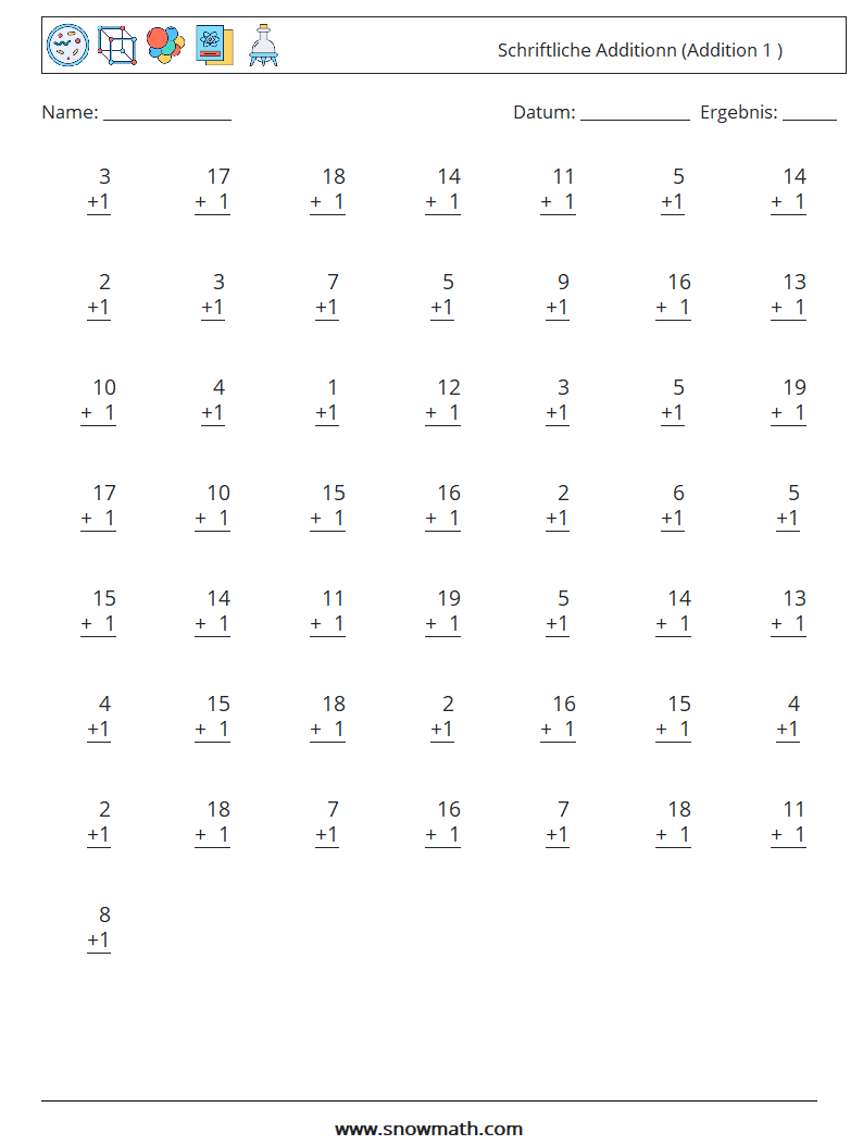 (50) Schriftliche Additionn (Addition 1 ) Mathe-Arbeitsblätter 12