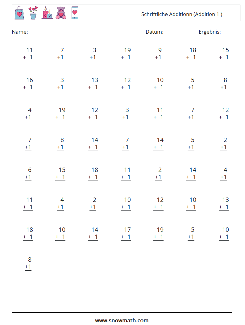 (50) Schriftliche Additionn (Addition 1 ) Mathe-Arbeitsblätter 14