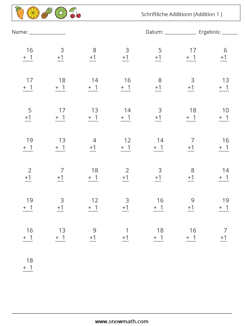 (50) Schriftliche Additionn (Addition 1 ) Mathe-Arbeitsblätter 2