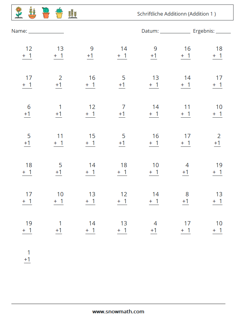 (50) Schriftliche Additionn (Addition 1 ) Mathe-Arbeitsblätter 3