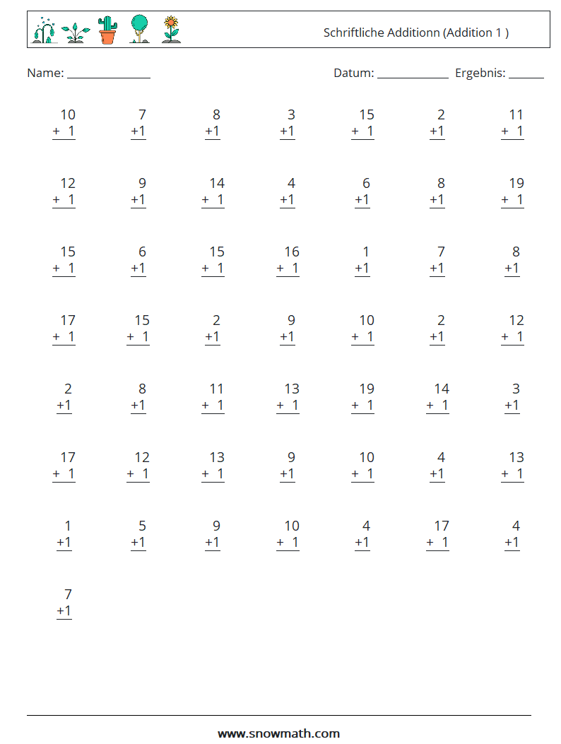 (50) Schriftliche Additionn (Addition 1 ) Mathe-Arbeitsblätter 4