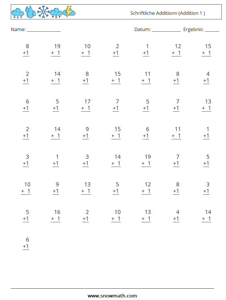 (50) Schriftliche Additionn (Addition 1 ) Mathe-Arbeitsblätter 5