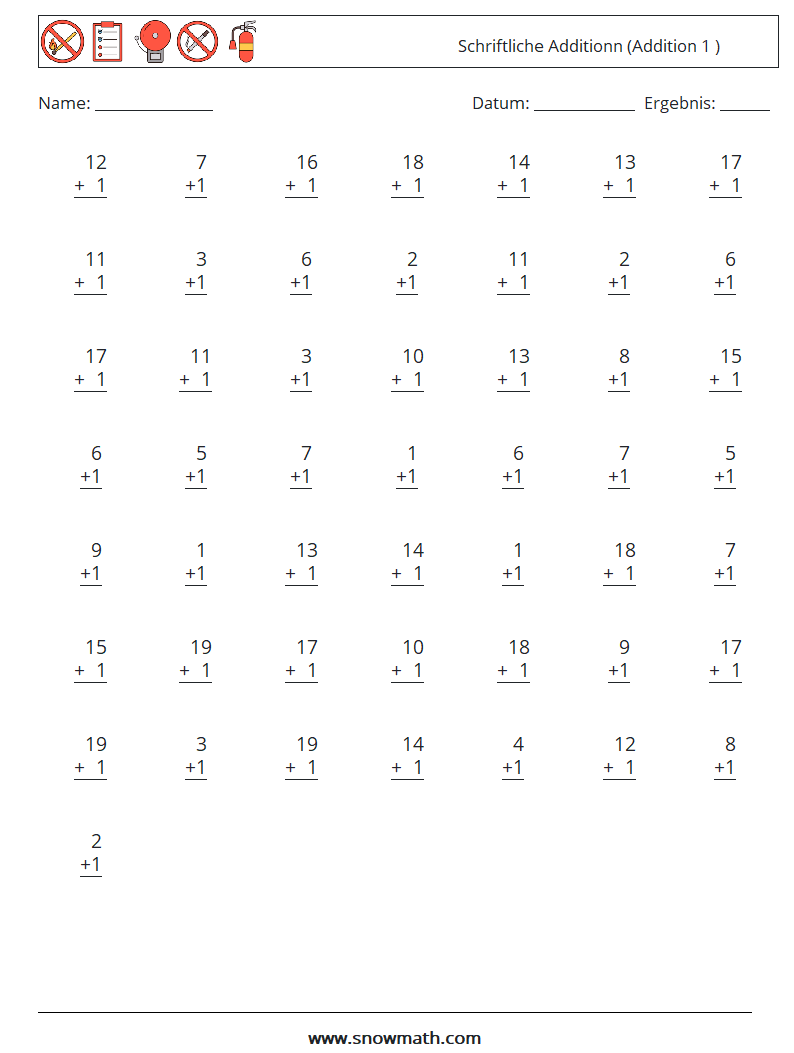 (50) Schriftliche Additionn (Addition 1 ) Mathe-Arbeitsblätter 6