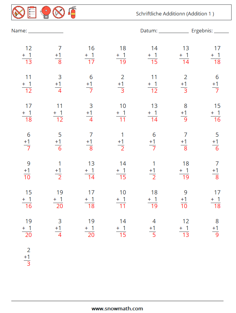 (50) Schriftliche Additionn (Addition 1 ) Mathe-Arbeitsblätter 6 Frage, Antwort