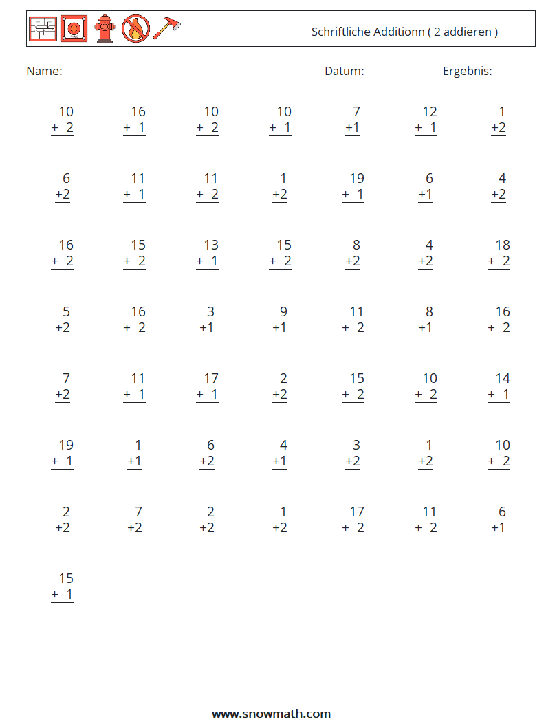 (50) Schriftliche Additionn ( 2 addieren ) Mathe-Arbeitsblätter 11