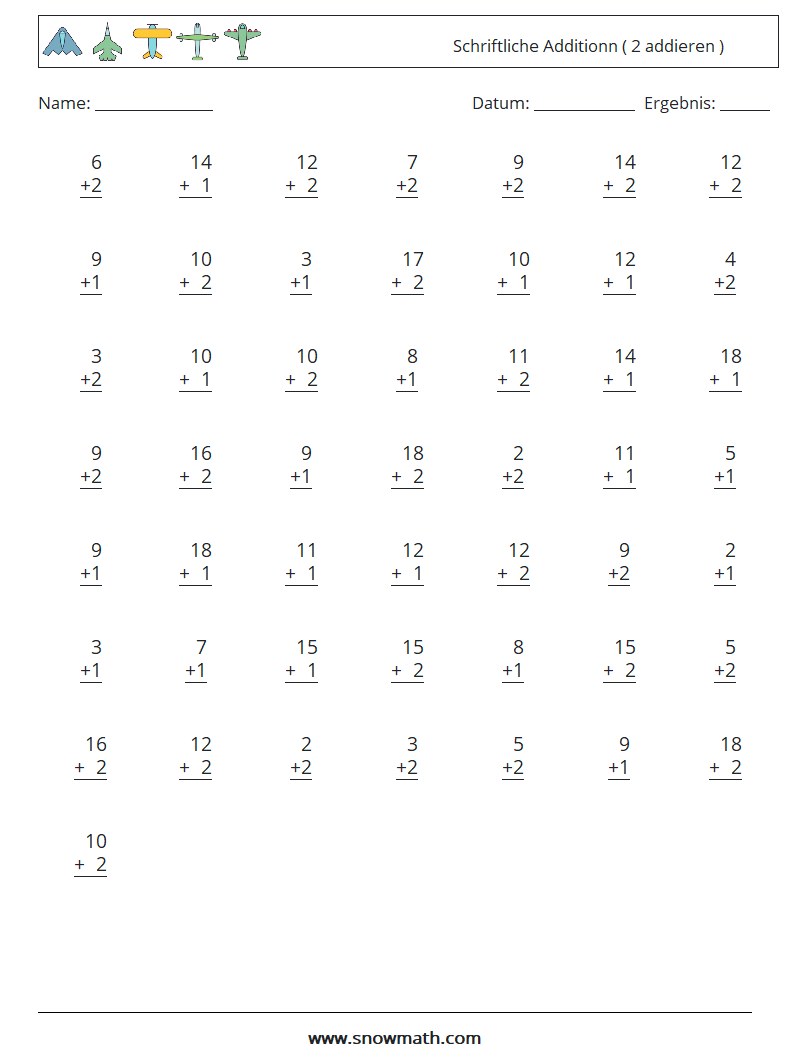 (50) Schriftliche Additionn ( 2 addieren ) Mathe-Arbeitsblätter 17