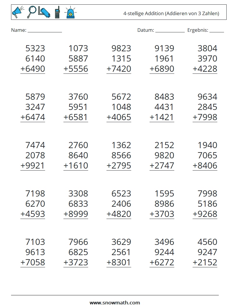 (25) 4-stellige Addition (Addieren von 3 Zahlen)