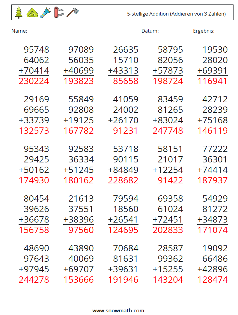 (25) 5-stellige Addition (Addieren von 3 Zahlen) Mathe-Arbeitsblätter 17 Frage, Antwort