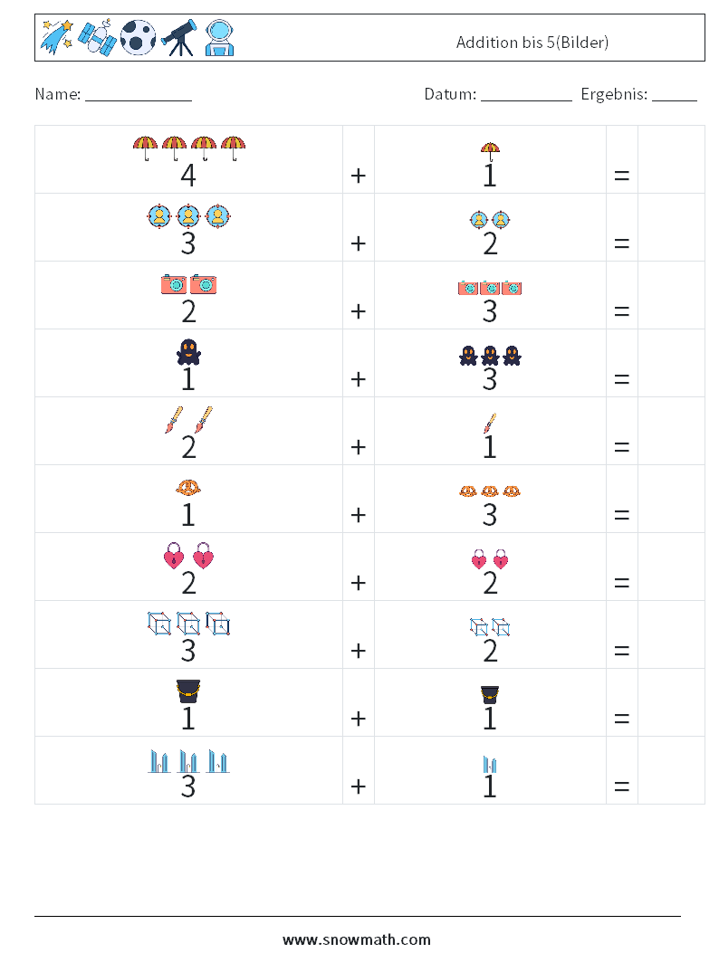 Addition bis 5(Bilder) Mathe-Arbeitsblätter 11