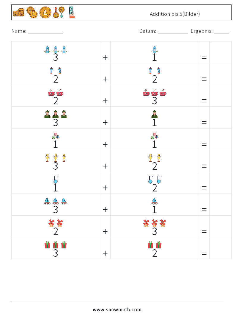 Addition bis 5(Bilder) Mathe-Arbeitsblätter 12