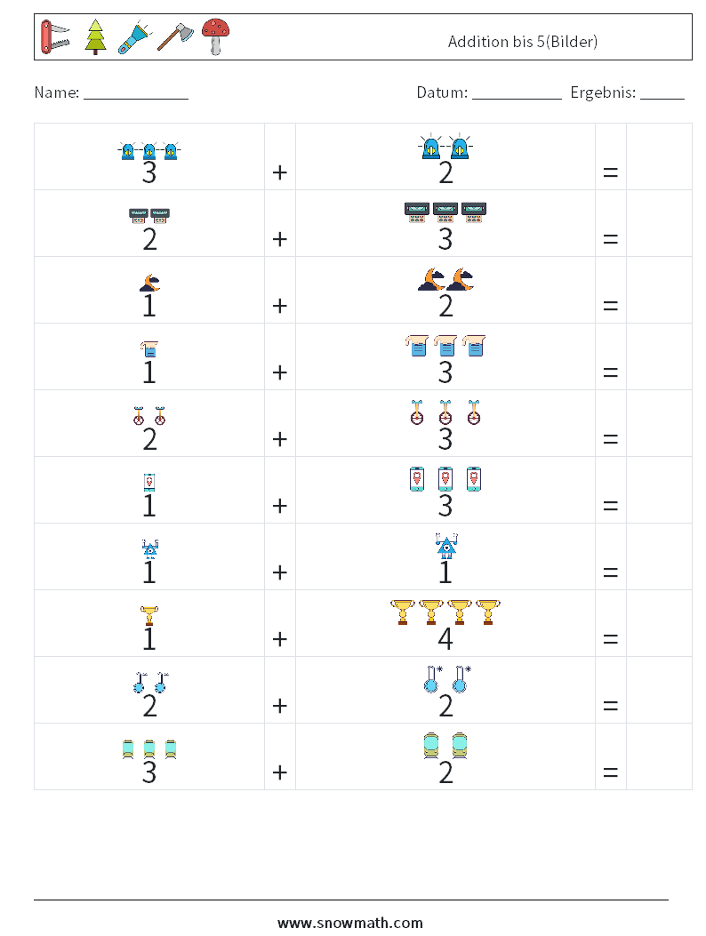 Addition bis 5(Bilder) Mathe-Arbeitsblätter 13