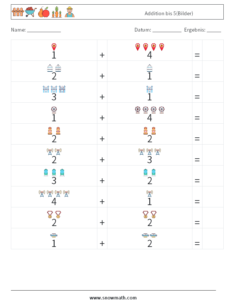 Addition bis 5(Bilder) Mathe-Arbeitsblätter 14