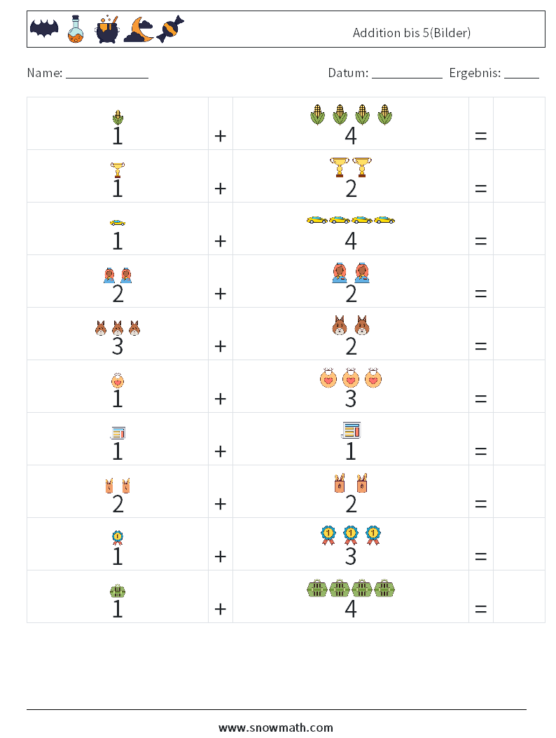 Addition bis 5(Bilder) Mathe-Arbeitsblätter 15