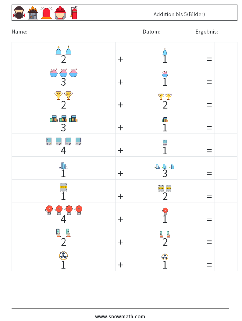 Addition bis 5(Bilder) Mathe-Arbeitsblätter 16