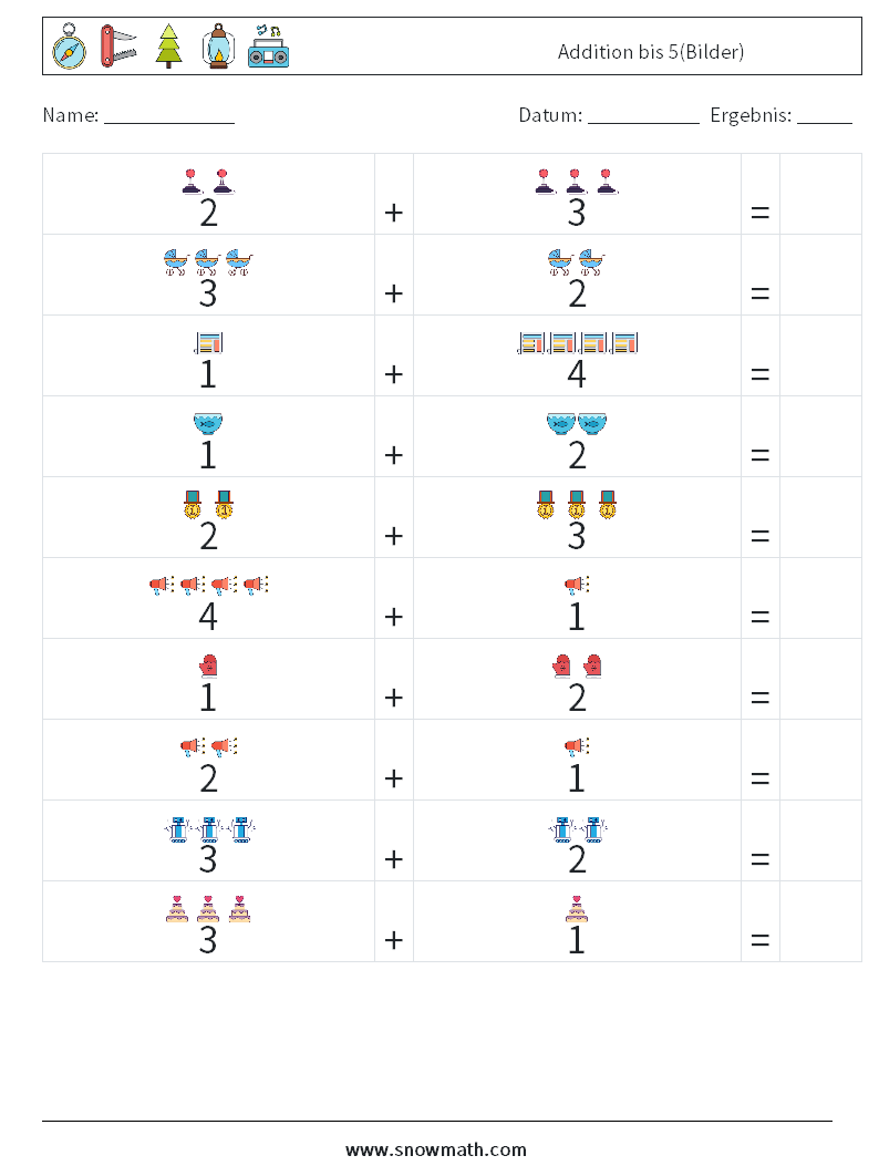 Addition bis 5(Bilder) Mathe-Arbeitsblätter 18