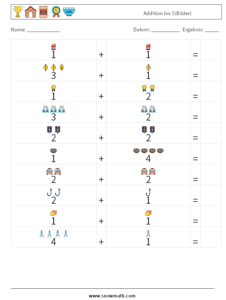 Addition bis 5(Bilder) Mathe-Arbeitsblätter 4