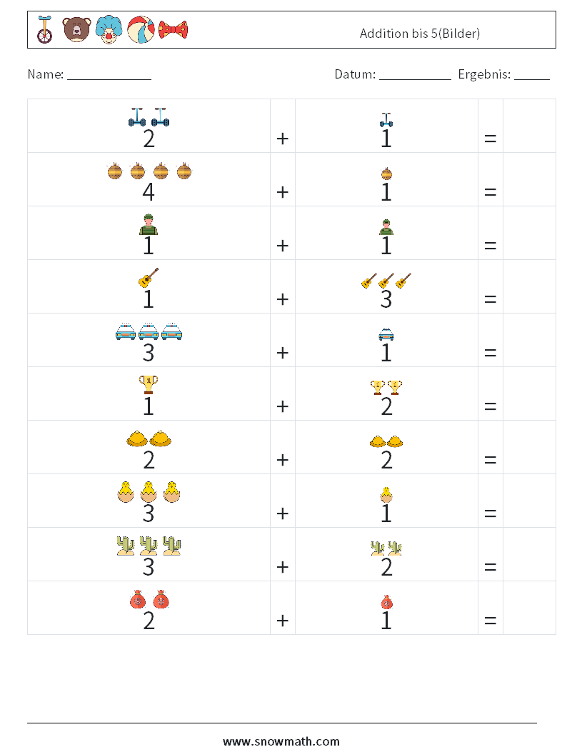 Addition bis 5(Bilder) Mathe-Arbeitsblätter 5