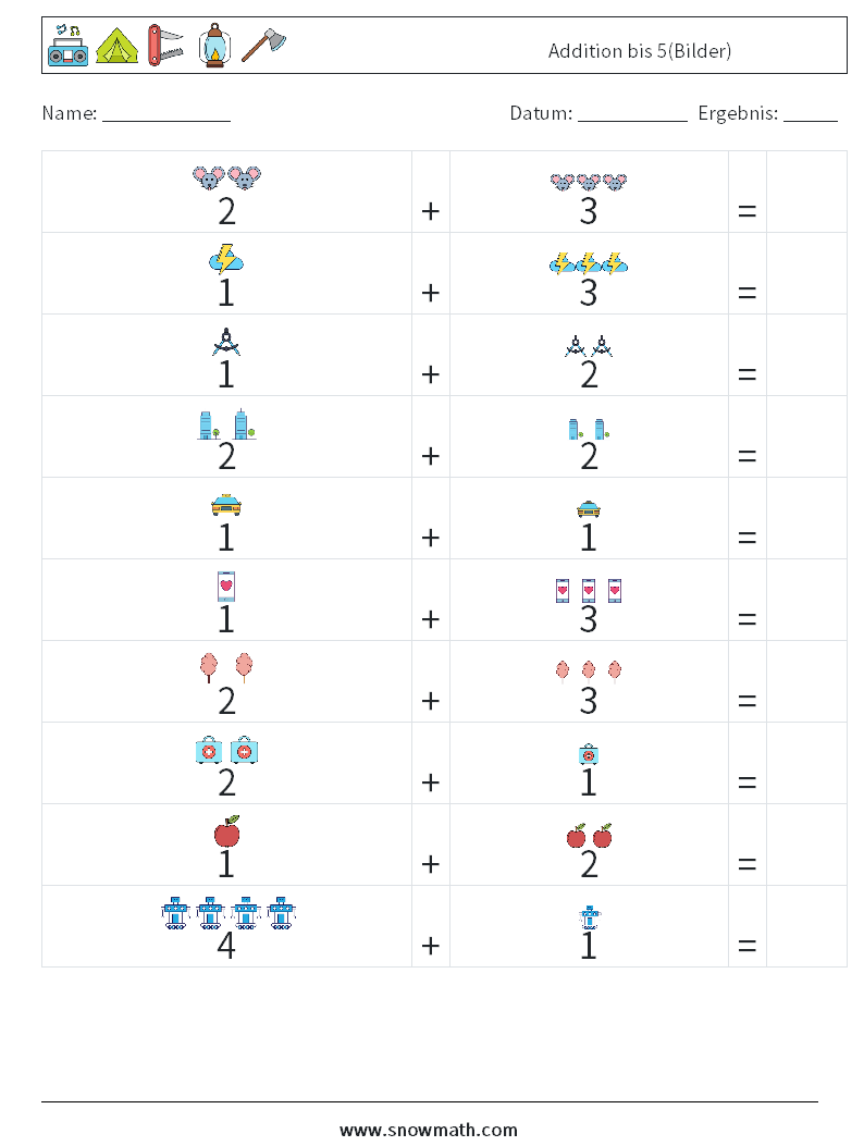 Addition bis 5(Bilder) Mathe-Arbeitsblätter 6