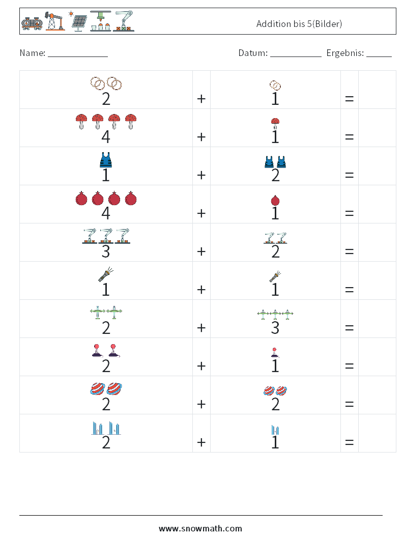 Addition bis 5(Bilder) Mathe-Arbeitsblätter 7