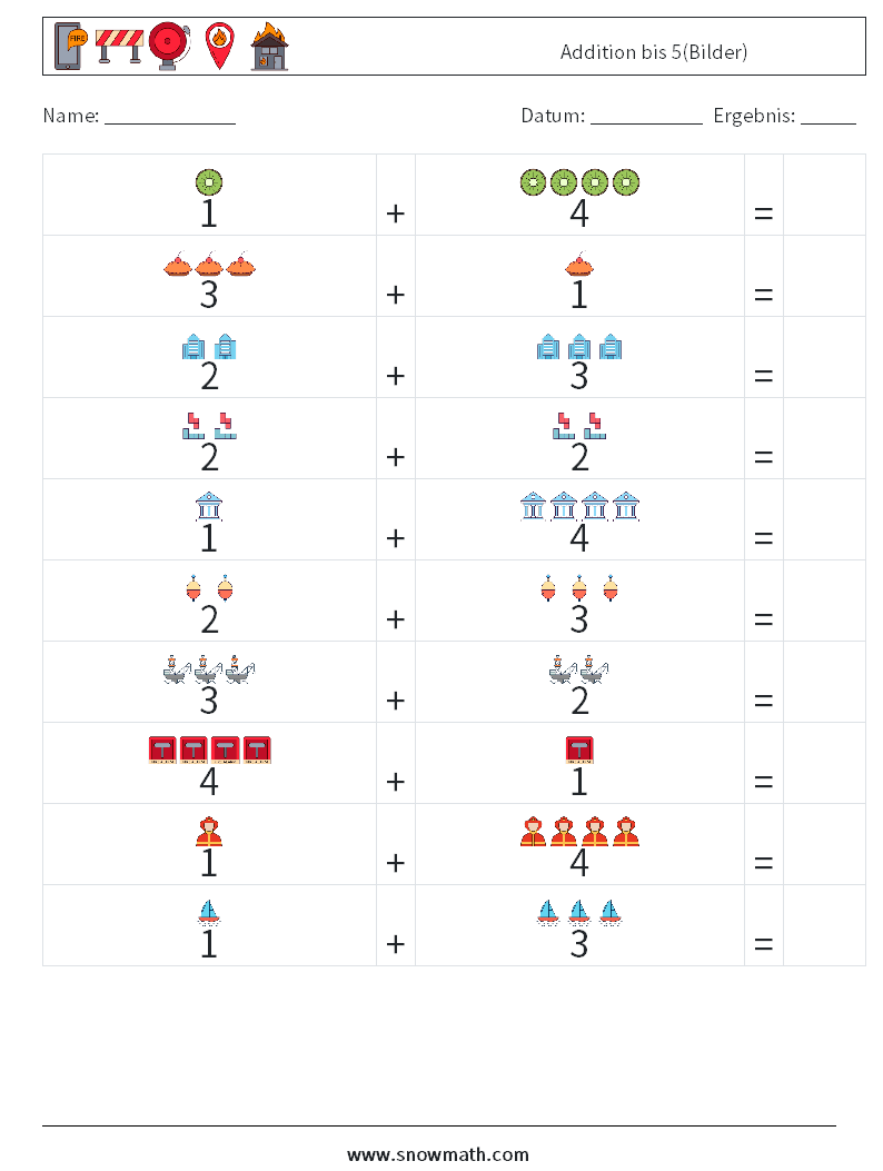 Addition bis 5(Bilder) Mathe-Arbeitsblätter 8