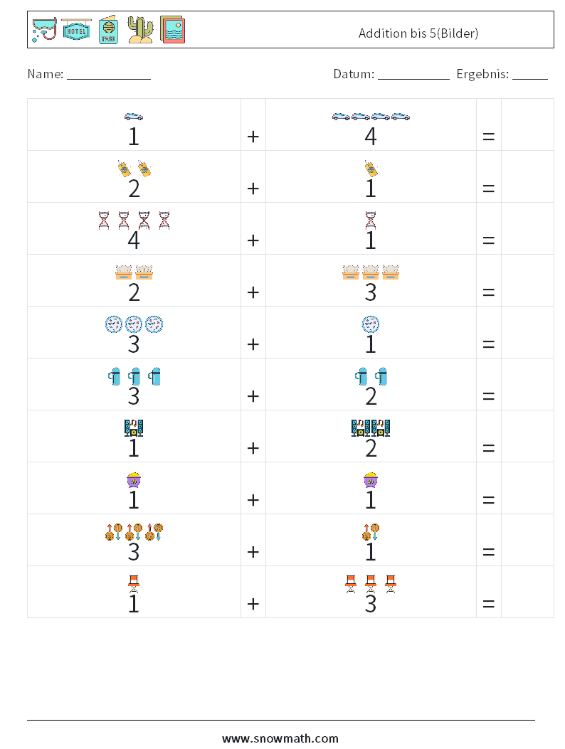 Addition bis 5(Bilder) Mathe-Arbeitsblätter 9