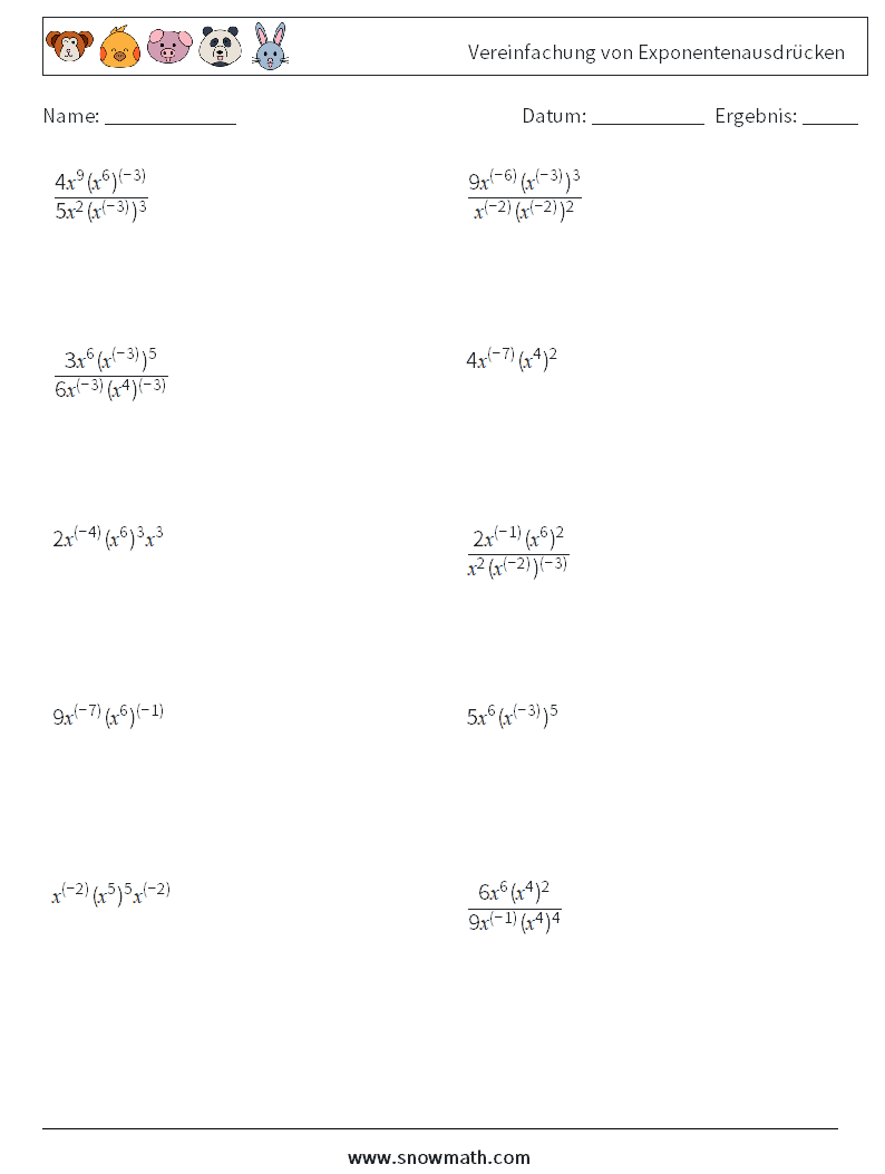  Vereinfachung von Exponentenausdrücken Mathe-Arbeitsblätter 4