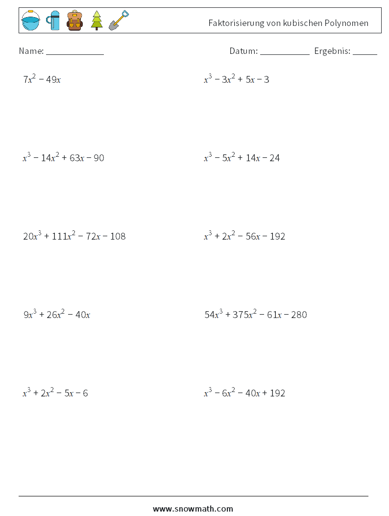 Faktorisierung von kubischen Polynomen Mathe-Arbeitsblätter 1