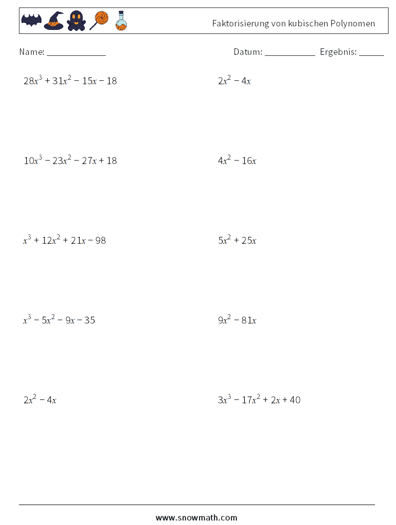 Faktorisierung von kubischen Polynomen Mathe-Arbeitsblätter 4