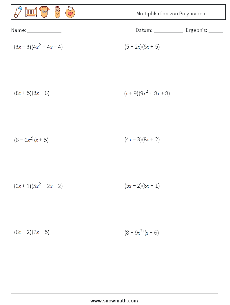 Multiplikation von Polynomen Mathe-Arbeitsblätter 7
