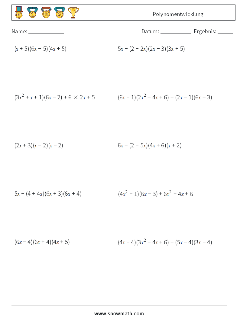 Polynomentwicklung Mathe-Arbeitsblätter 1