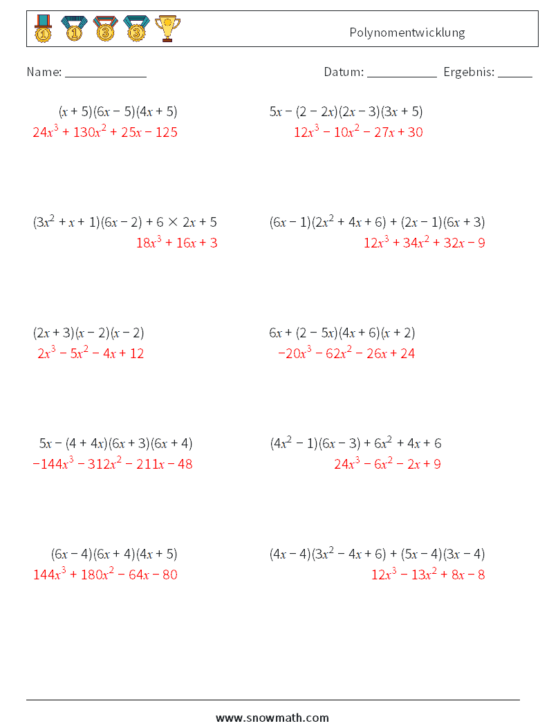 Polynomentwicklung Mathe-Arbeitsblätter 1 Frage, Antwort