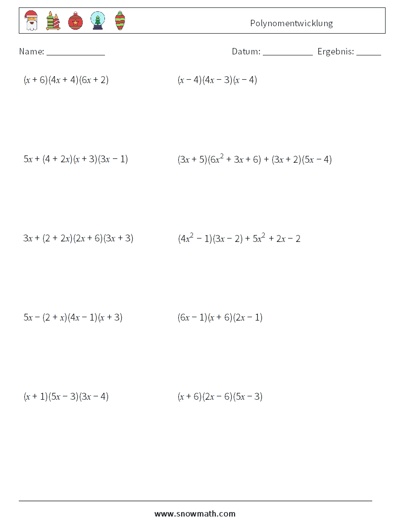 Polynomentwicklung Mathe-Arbeitsblätter 2
