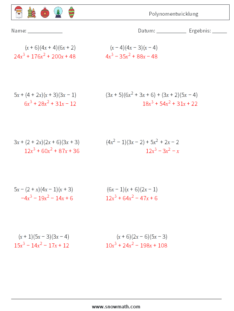 Polynomentwicklung Mathe-Arbeitsblätter 2 Frage, Antwort