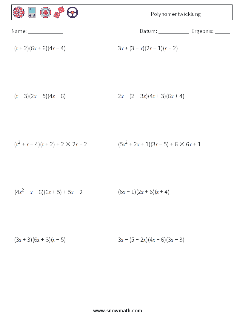 Polynomentwicklung Mathe-Arbeitsblätter 3