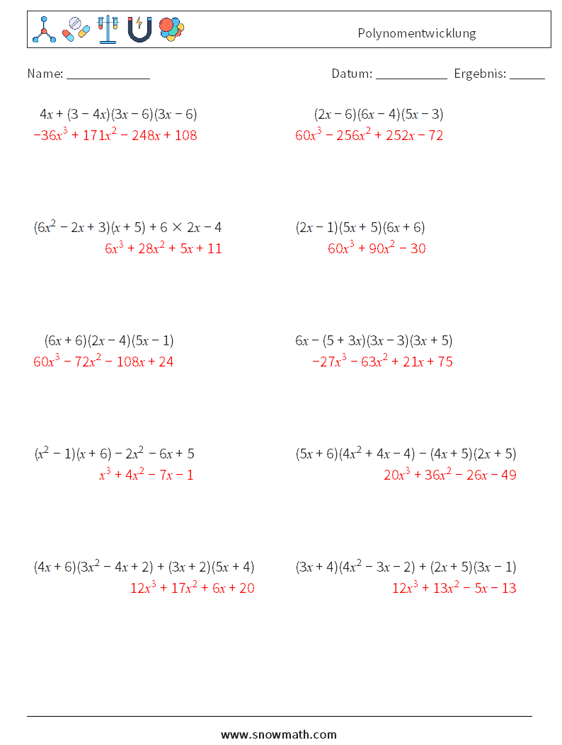 Polynomentwicklung Mathe-Arbeitsblätter 4 Frage, Antwort