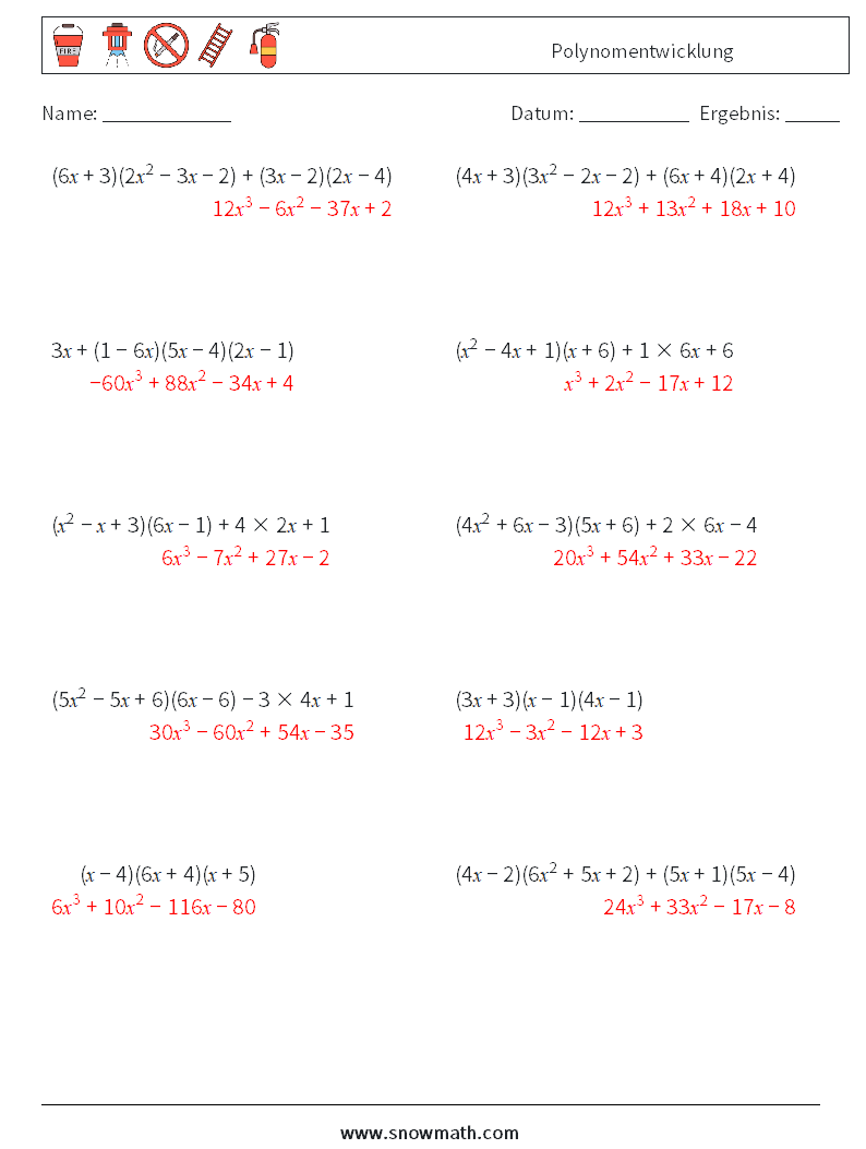 Polynomentwicklung Mathe-Arbeitsblätter 5 Frage, Antwort