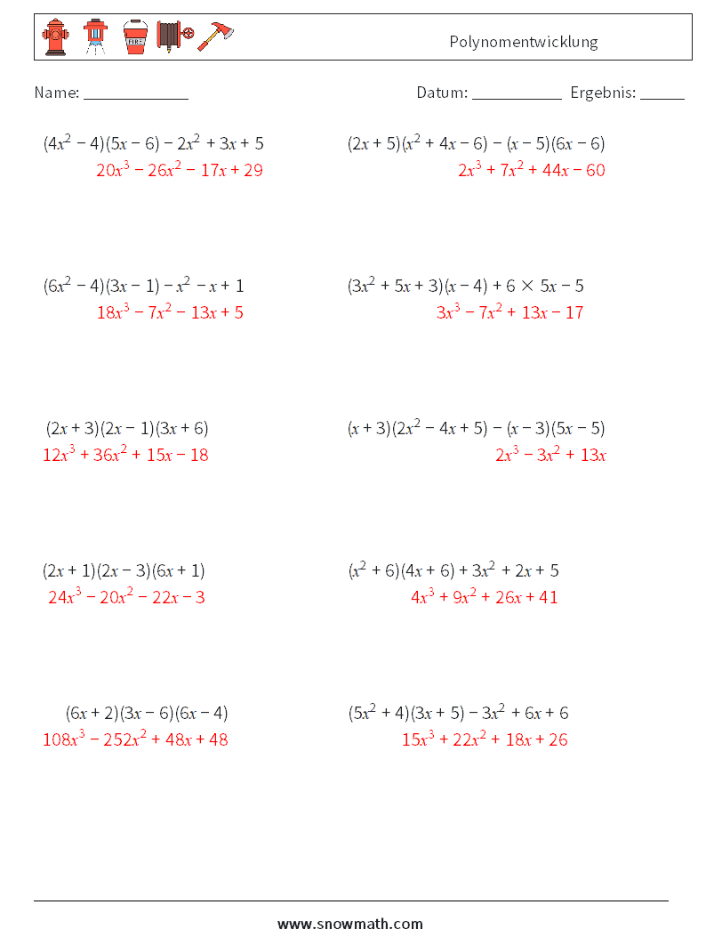 Polynomentwicklung Mathe-Arbeitsblätter 6 Frage, Antwort