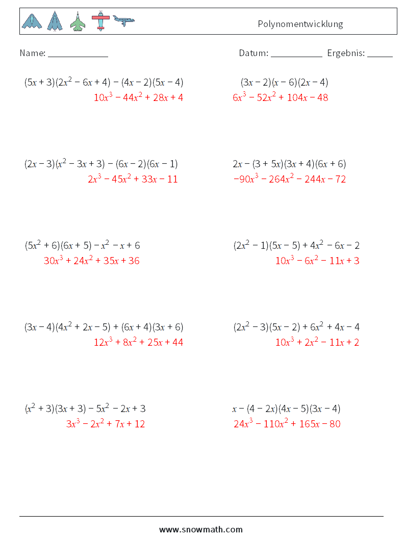 Polynomentwicklung Mathe-Arbeitsblätter 7 Frage, Antwort