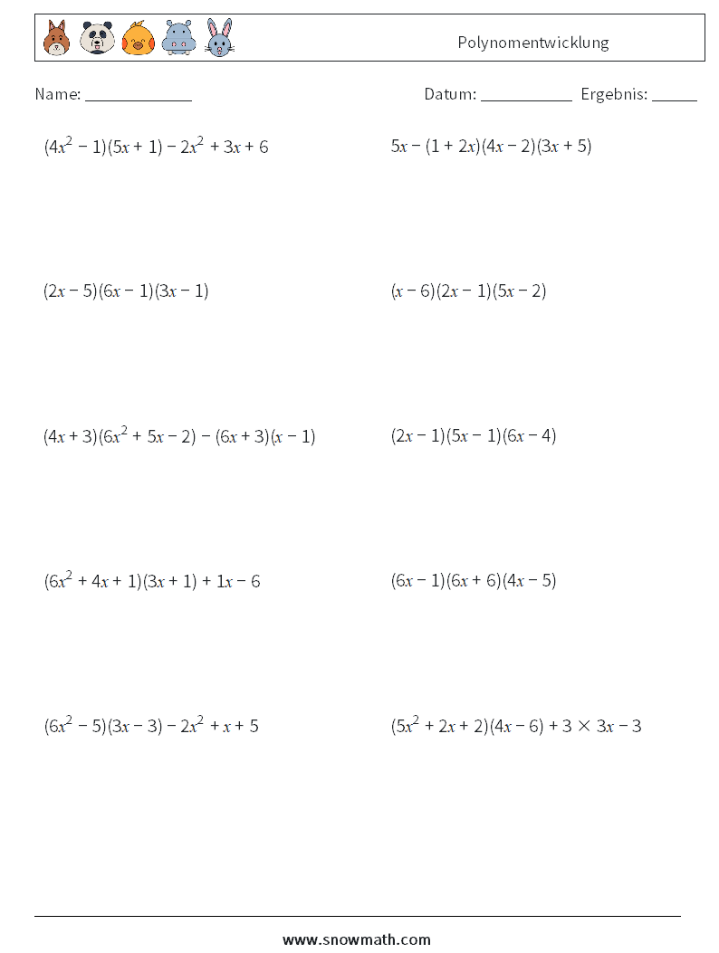 Polynomentwicklung Mathe-Arbeitsblätter 8