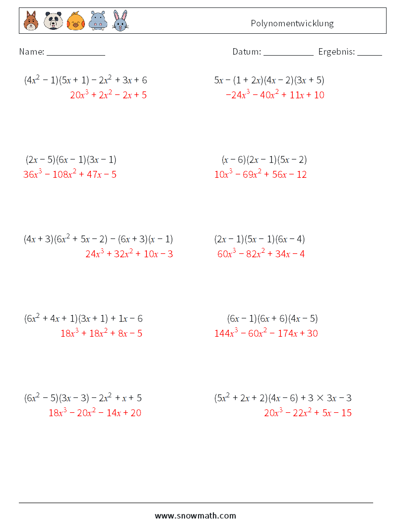 Polynomentwicklung Mathe-Arbeitsblätter 8 Frage, Antwort